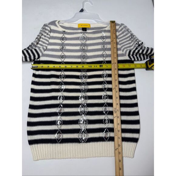 St. John Sequined Striped Sweater Size S Black White Made in USA - Picture 6 of 9